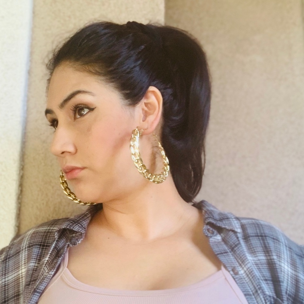 Gold Oversized Chain Hoops Earrings